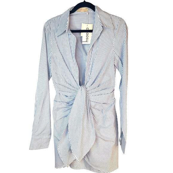 NWT Choosy Size 6 Blue & White Striped Twist Front Shirt Dress - Picture 2 of 11